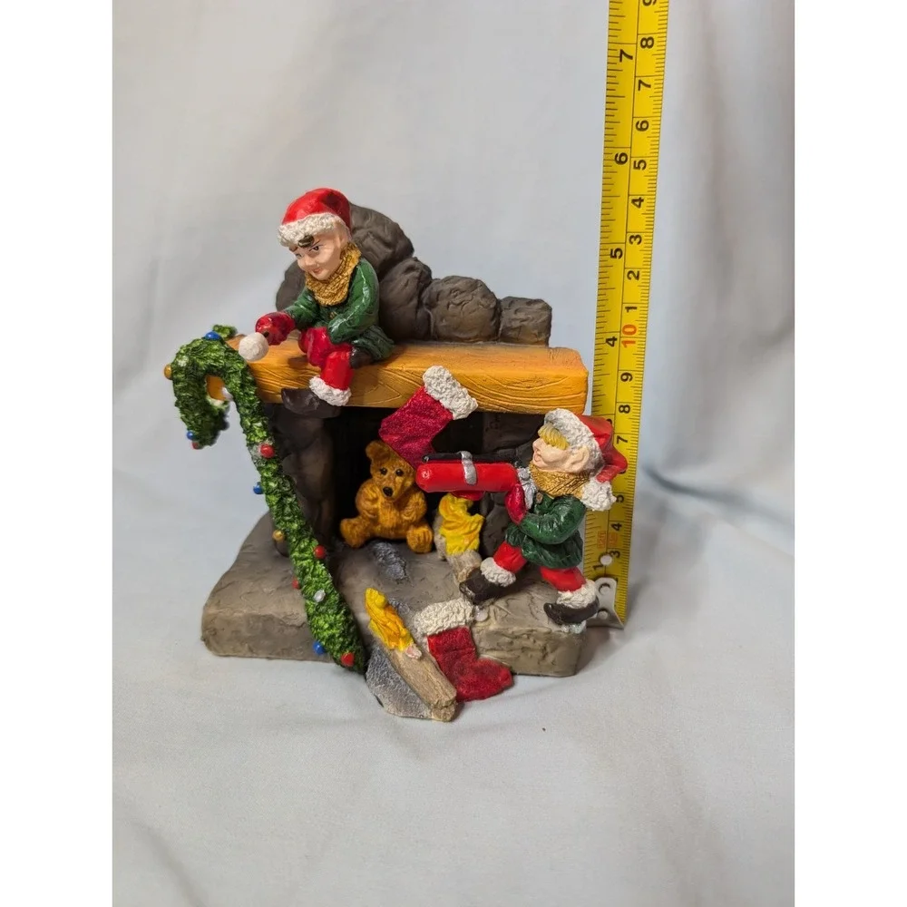 Santas Up In Flames Elves On Fireplace Figure Christmas Holiday‎ Figure